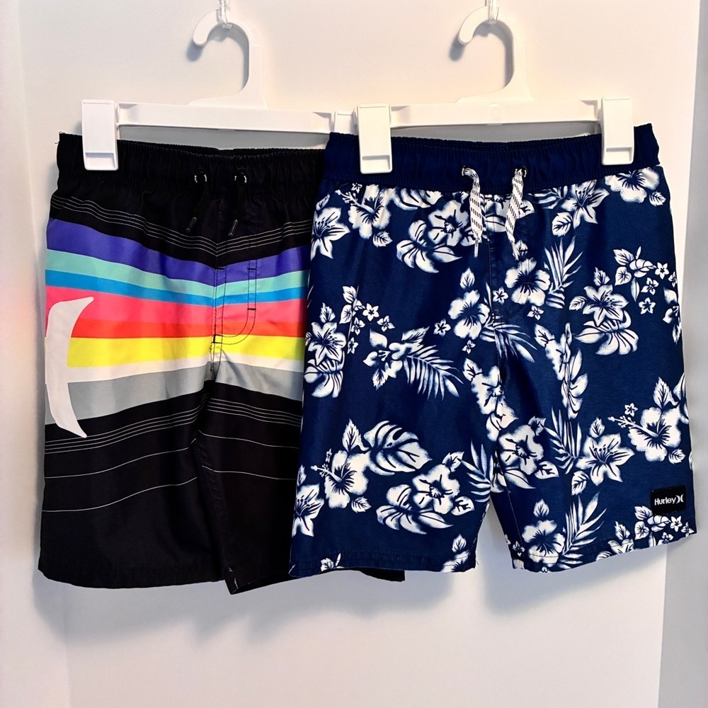 Hurley Boy's Floral/ Stripe Printed Board Shorts Swim Trunks Set of 2 Size S
